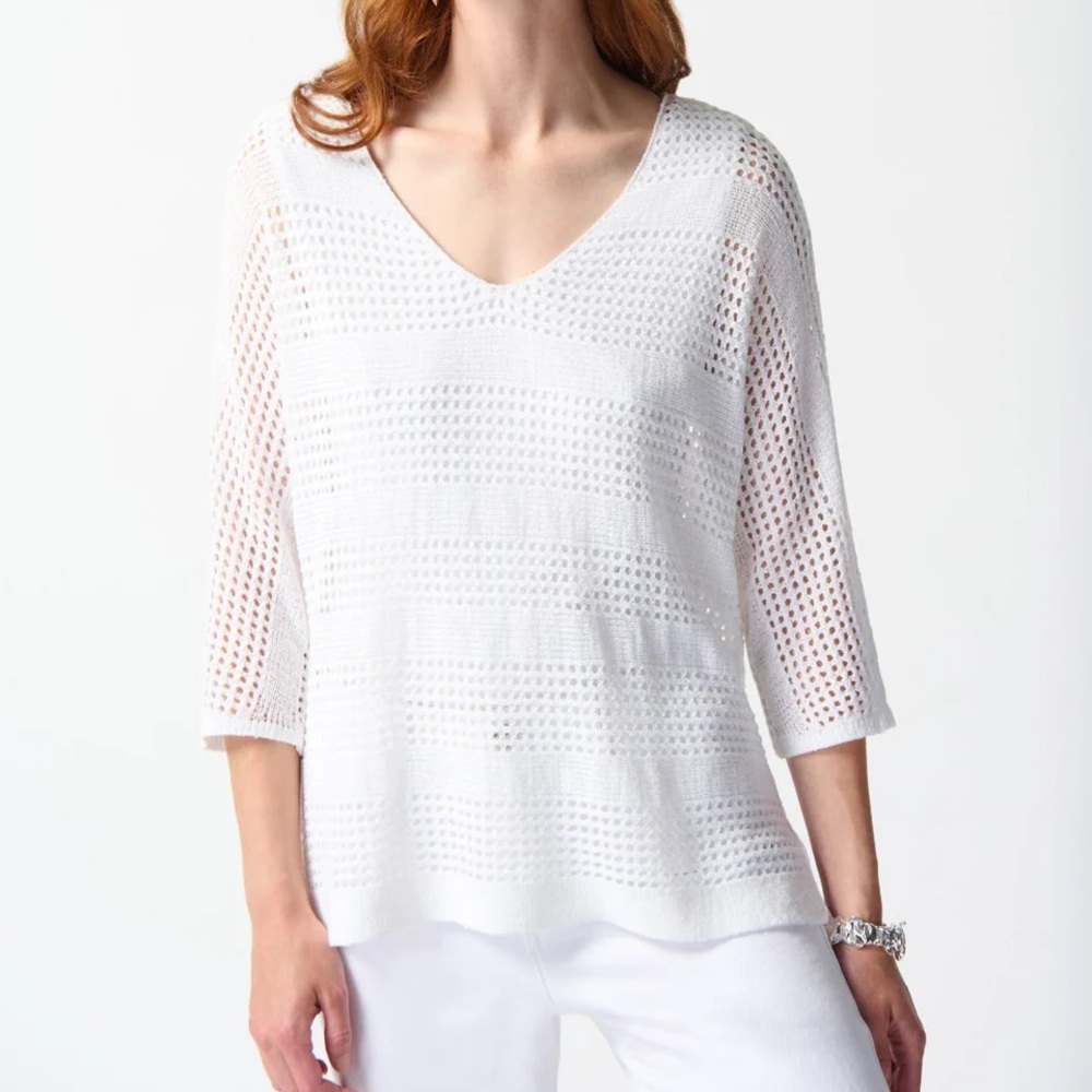 Joseph Ribkoff Vanilla Open Stitch Pullover Sweater Style 242903